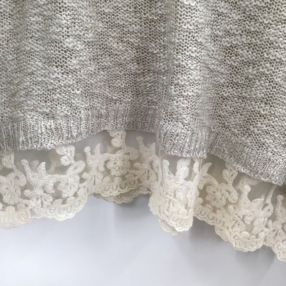 Romantic 2X Love By Design Sweater Lagenlook Drop Shoulder Lace Griege Knit Boho - Picture 6 of 7